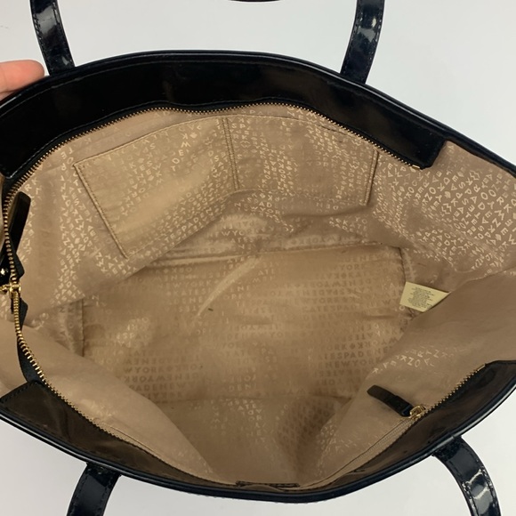 Kate Spade Black Shiny Patent Leather Tote Bag Tan spade lined with pockets - Picture 8 of 16